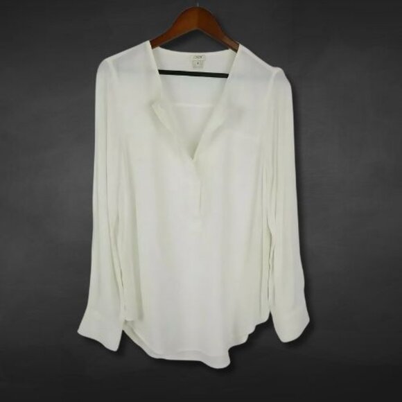 J.Crew Covered Button Crepe Blouse Long Sleeve Popover Style Ivory White W 4 - Picture 2 of 11
